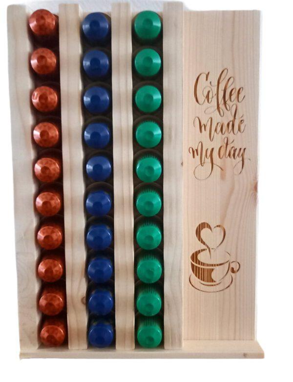 De houten koffiecuphouder luxe uitvoering voor Nespresso Cups