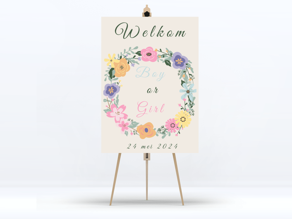 Welkomstbord Gender Reveal Bloom Baby