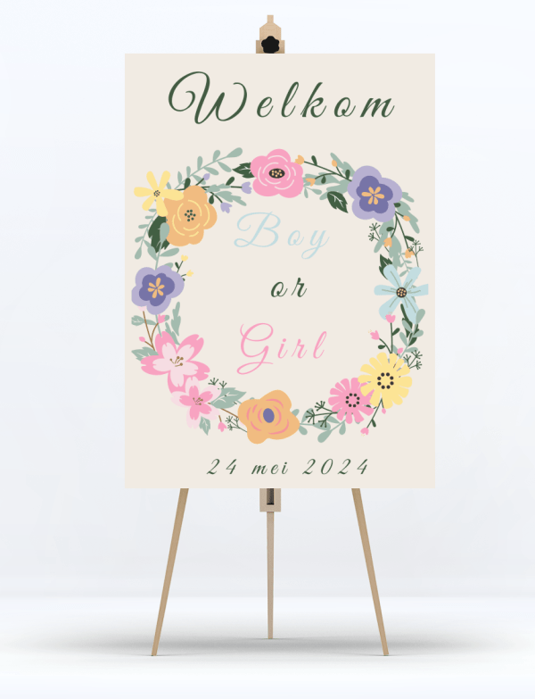 Welkomstbord Gender Reveal Bloom Baby