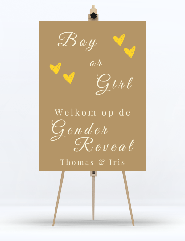 Welkomstbord Gender Reveal Golden Hart